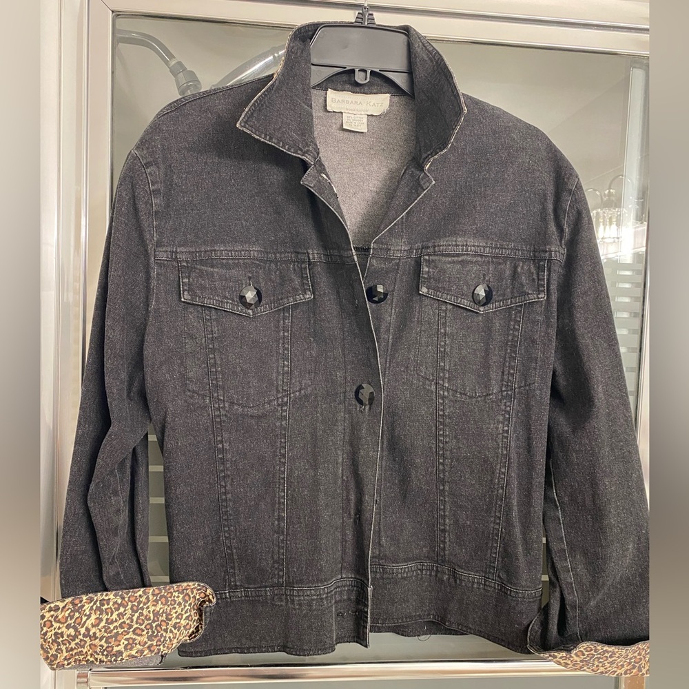 Barbara Katz Creek Charcoal Denim Cotton Jacket Sz M